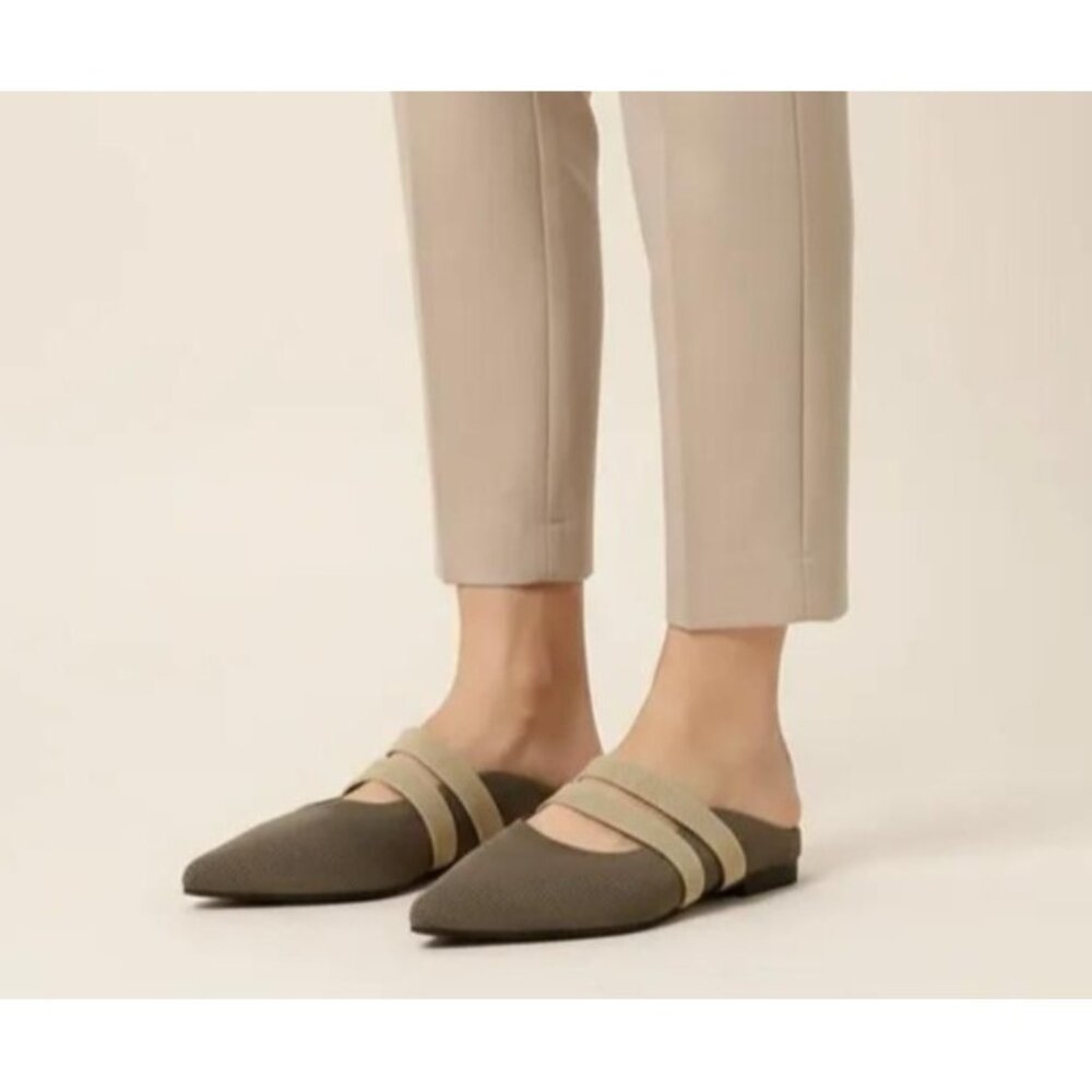 CUCCOO‎ Minimalist Pointed Closed Toe Slip-On Flat Mules Khaki Size 38/ US 7.5